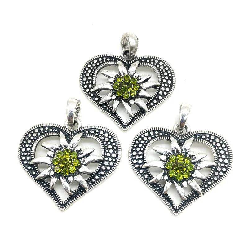 3pcs Antique Silver Plated Love Heart Shape Alloy Connects For Making Pendant Necklace Fashion Crystal Edelweiss Jewelry Finding | Украшения