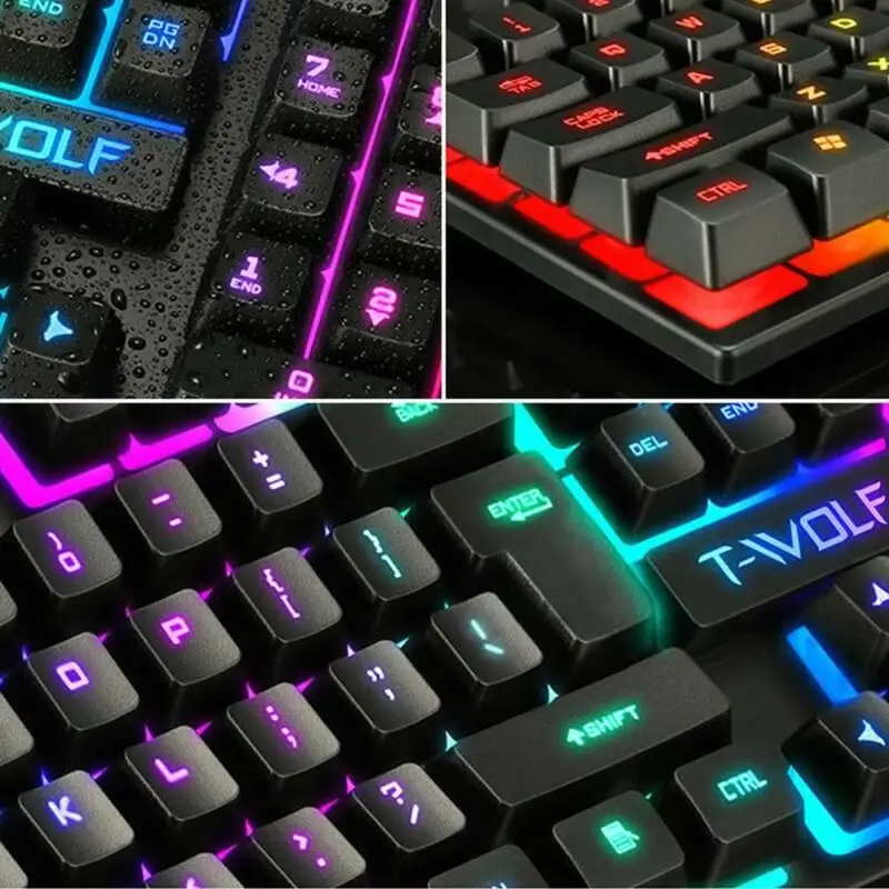 

Gaming Keyboard and Mouse Set Rainbow LED Light Backlit Wired Mechanical USB Interface PC Laptop Universal