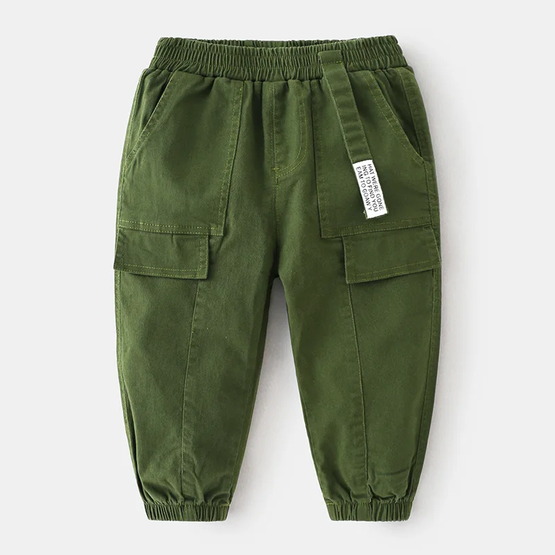 Осенние штаны для маленьких мальчиков Цвет армейский зеленый Модные эластичные