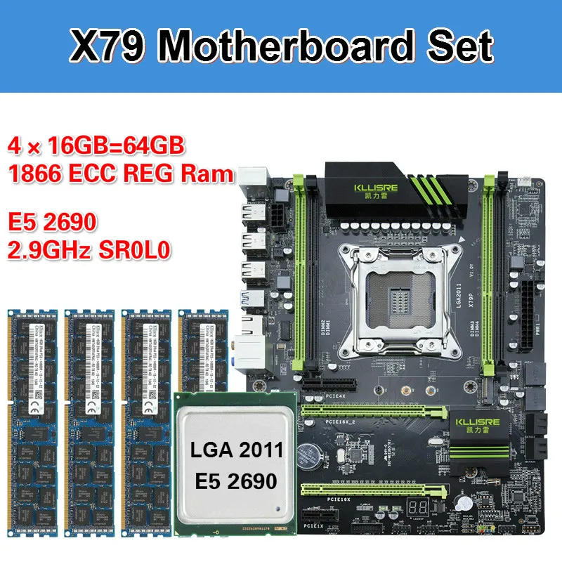 Kllisre X79 материнская плата с Ксеон E5 2690 4x16 ГБ = от 64 Гб 1866 МГц DDR3 память ECC Reg блок питания ATX USB3.0 SATA3 PCI-E NVME M.2 SSD