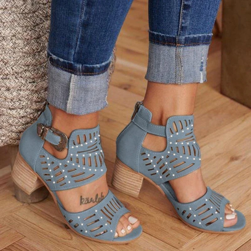 

Women Wedge Sandals Mid Heel Summer Slip-on Buckle Ladies Shoes Artificial Open Toe Casual Wedding Pumps Women Sandalias