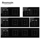 Настенная розетка, тройная розетка USB, стандарт ЕС, двойная Тройная четырехместная электрическая розетка, панель из черного хрусталя