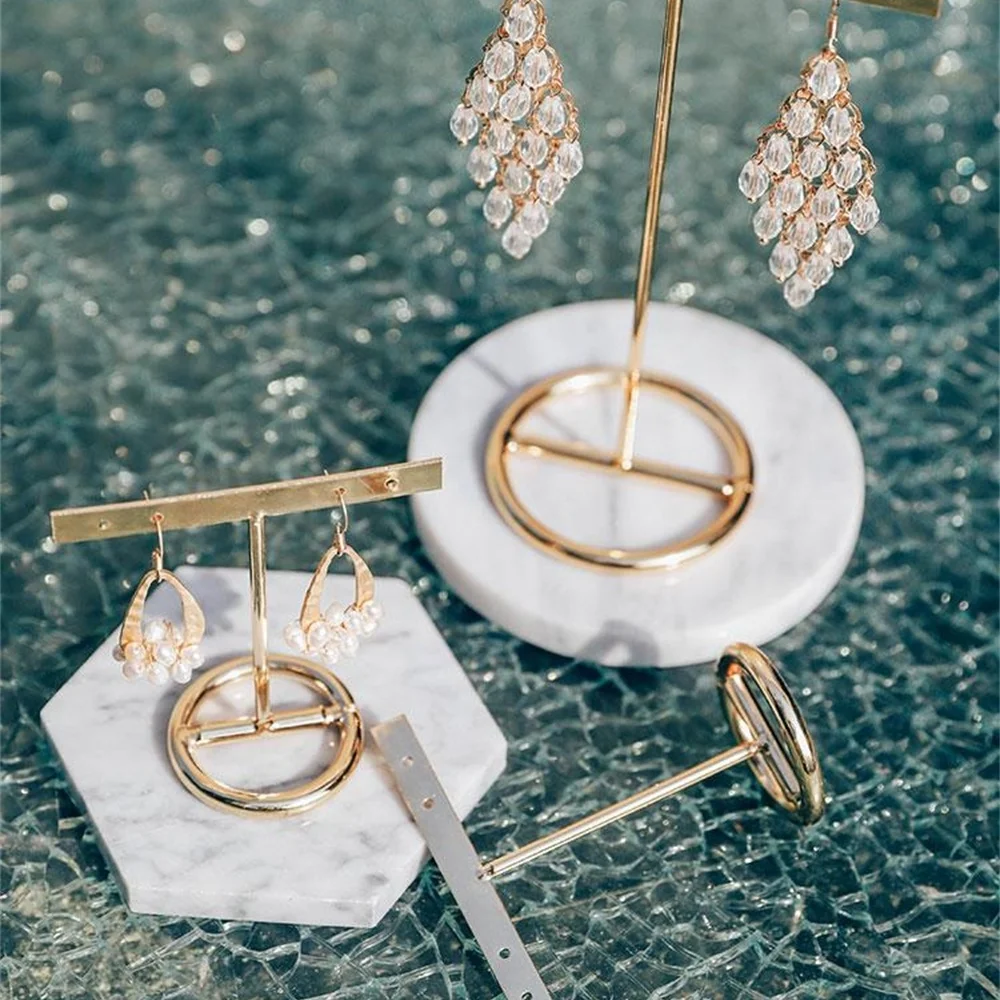 Simple Exquisite Gold Jewelry Storage Organizer Earrings Rack Finger Ring Bracelet Display Set Metal Earring Hanging Stand Wood | Дом и сад