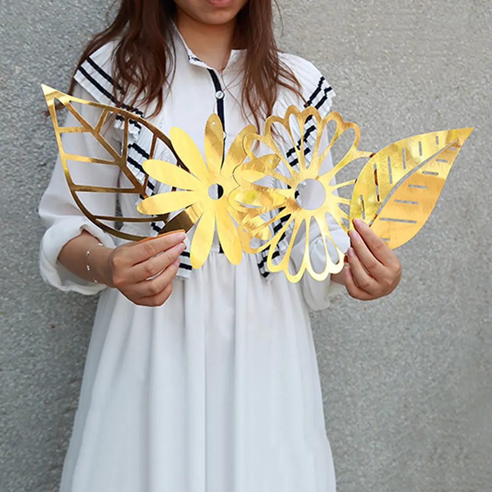 

DIY Gold/Silver Large Hollow Out Flowers Leaves Hanging Ornaments Wall Decals String Pendant Wedding Party Birthday Decoration
