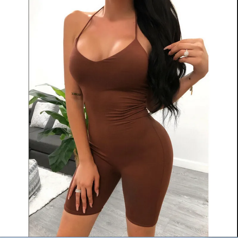 2019 горячая распродажа женский комбинезон без рукавов сексуальный однотонный