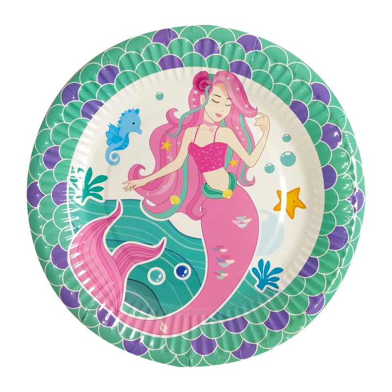 Mermaid Birthday Party Decoration Plate Cup Paper Glasses Happy Disposable Tableware For Kids | Дом и сад