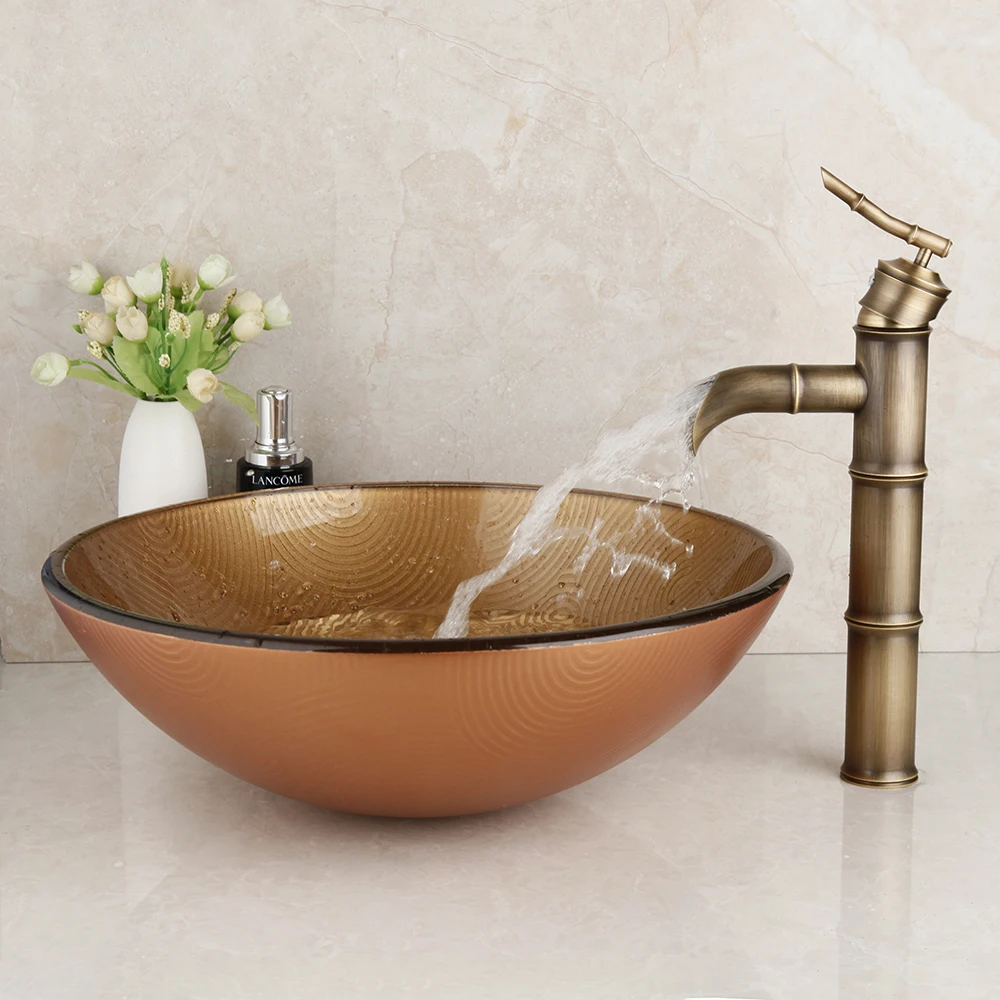 Смеситель-водопад для раковины латунный коричневый ручная краска раковина в