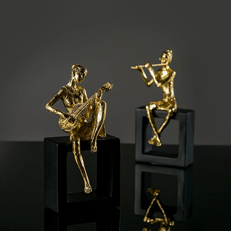 

Music Man Golden Plating Desktop Ornament Creative Home Accessories Resin Bedroom Furnishing Gift Birthday Day present