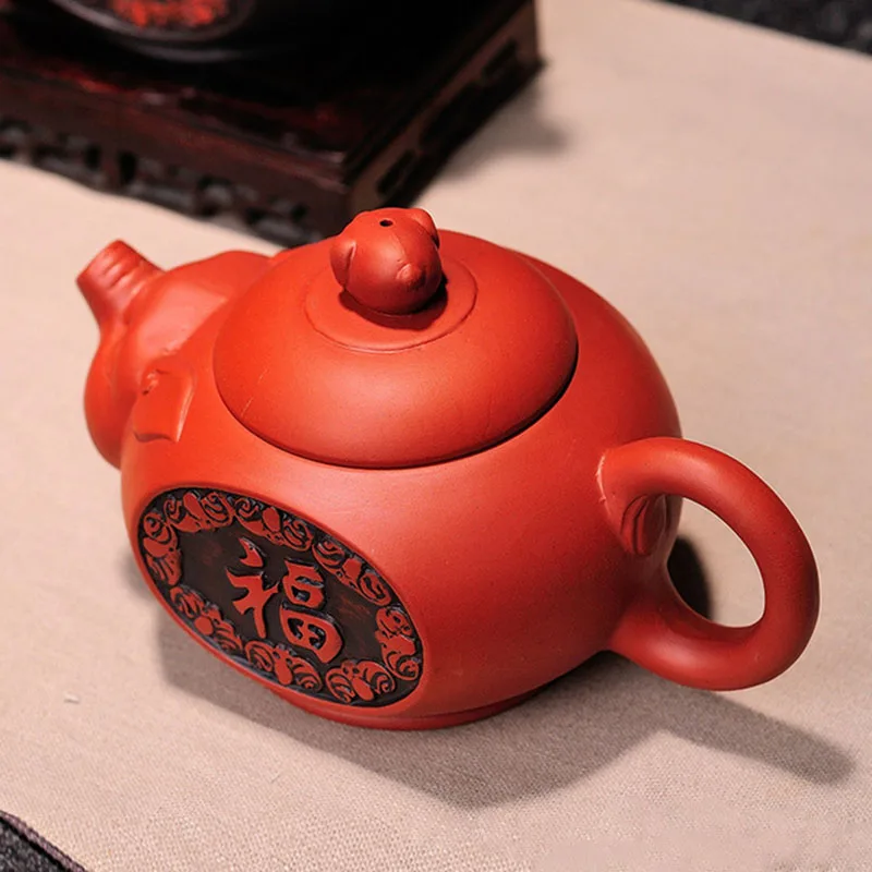 Чайный горшок ручной работы из фиолетовой глины благословение свинья кунг-фу