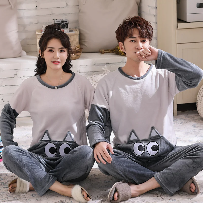 Зимняя фланелевая парная Пижама кораллового цвета для женщин и мужчин сезон