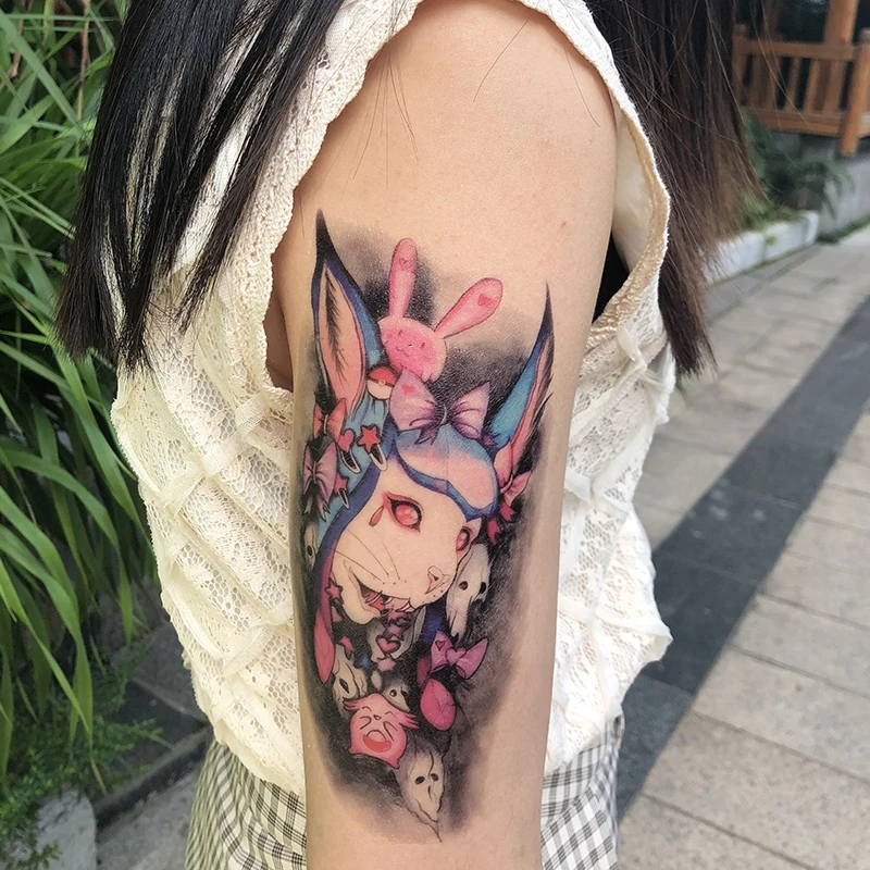 

Waterproof Temporary Tattoos Cute Rabbit Japanese Ukiyo-e Fake Tattoo for Women Men Fashion Arm Body Art Stickers Wholesale