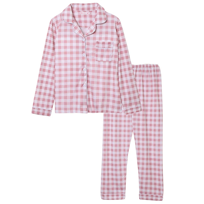 

SLPBELY Women Plaid Pajamas Homewear Set Spring Summer Casual Two Piece Long Sleeves+Pants Sleepwear Homesuit Loungewear Pyjamas
