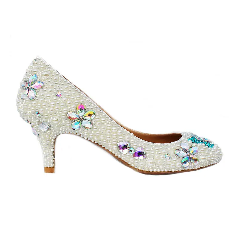 

MA0182 European and American New Fashion Hand-made Pearl Wedding Shoes Luxury Petal Diamond Banque Bride's Pumps