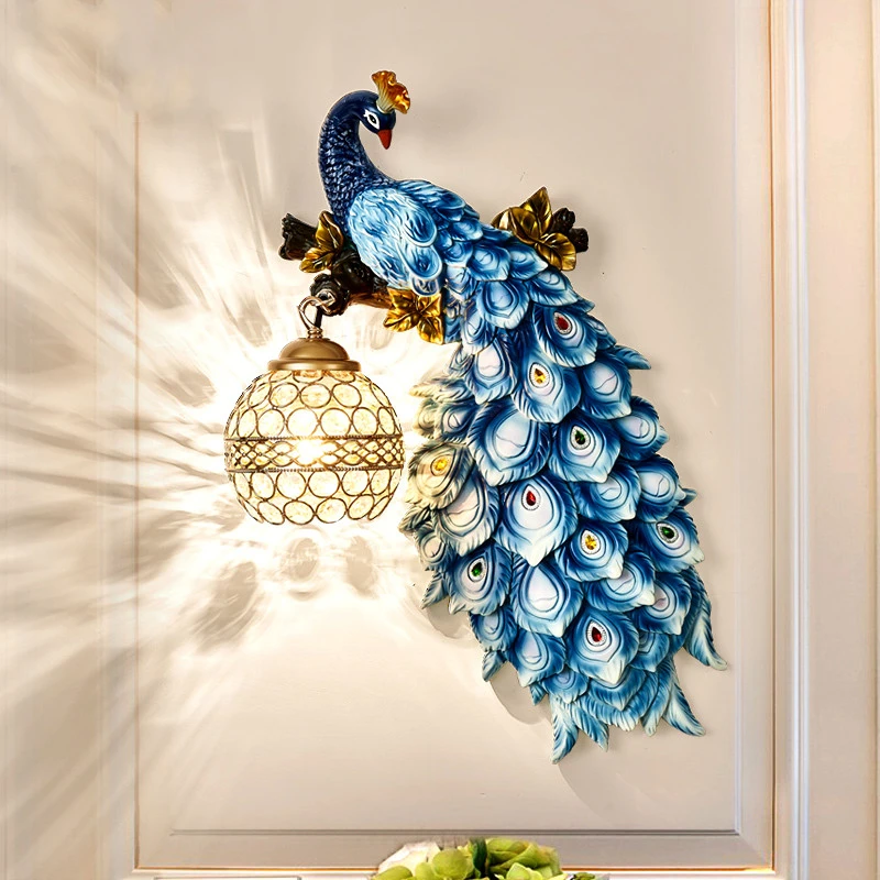 

Modern white crystal Peacock Wall Lamp Colorful Gold White Creative LED Crystal Meta Wall Lights For Bedroom Living Dining Room
