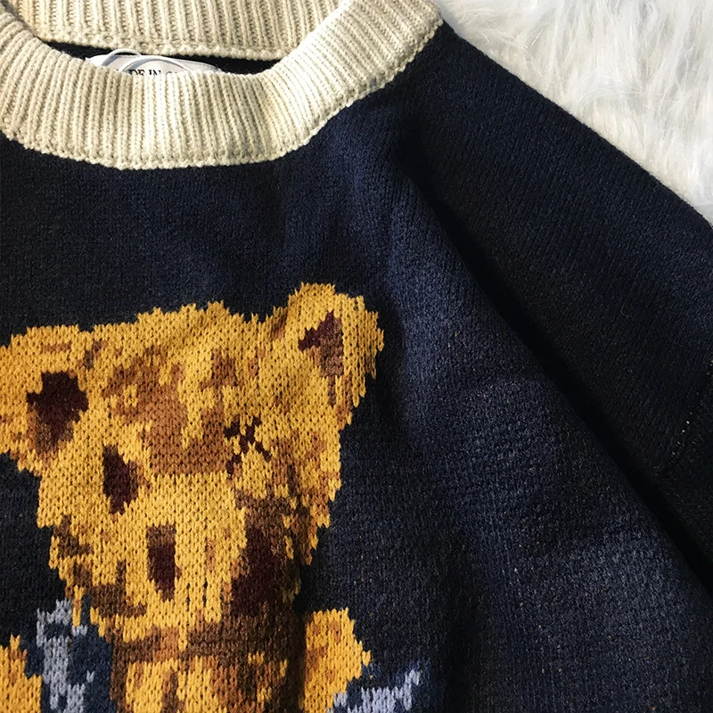 

Mens Knitted Sweater Men 2020 Winter Preppy Style Pullover Sweaters Korean Tops Contrast Round Collar