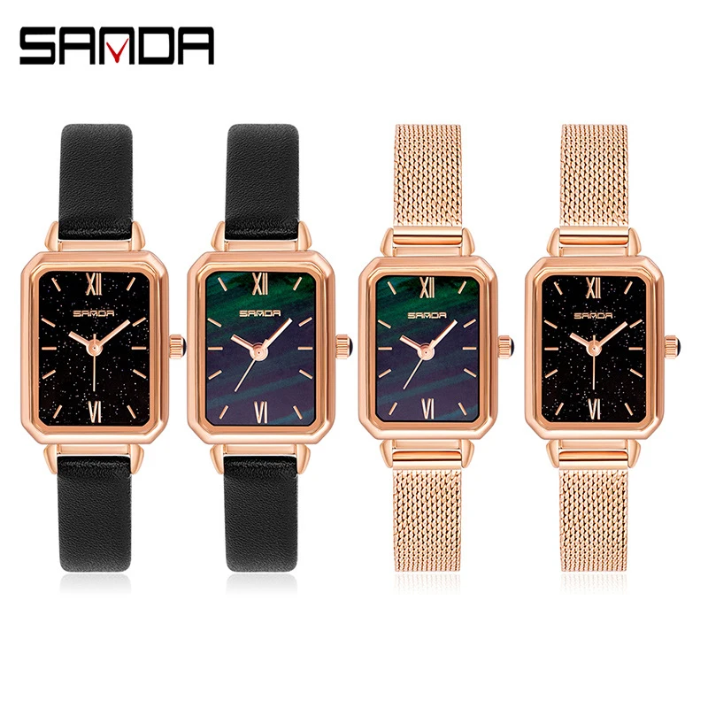 Прямоугольные зеленые женские дневные ультра тонкие часы для женщин ретро