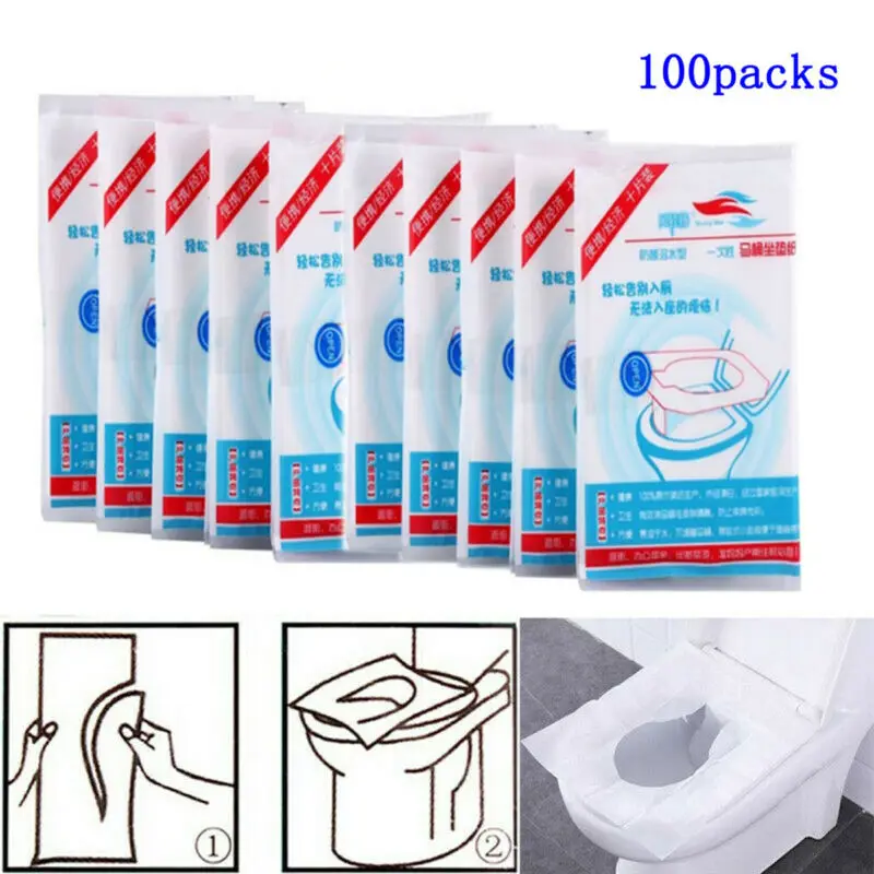 

100PC Disposable Toilet Paper Hotels Universal Toilet Sticker Seat Cover Business Travel Stool Set Health Safety Protective Film