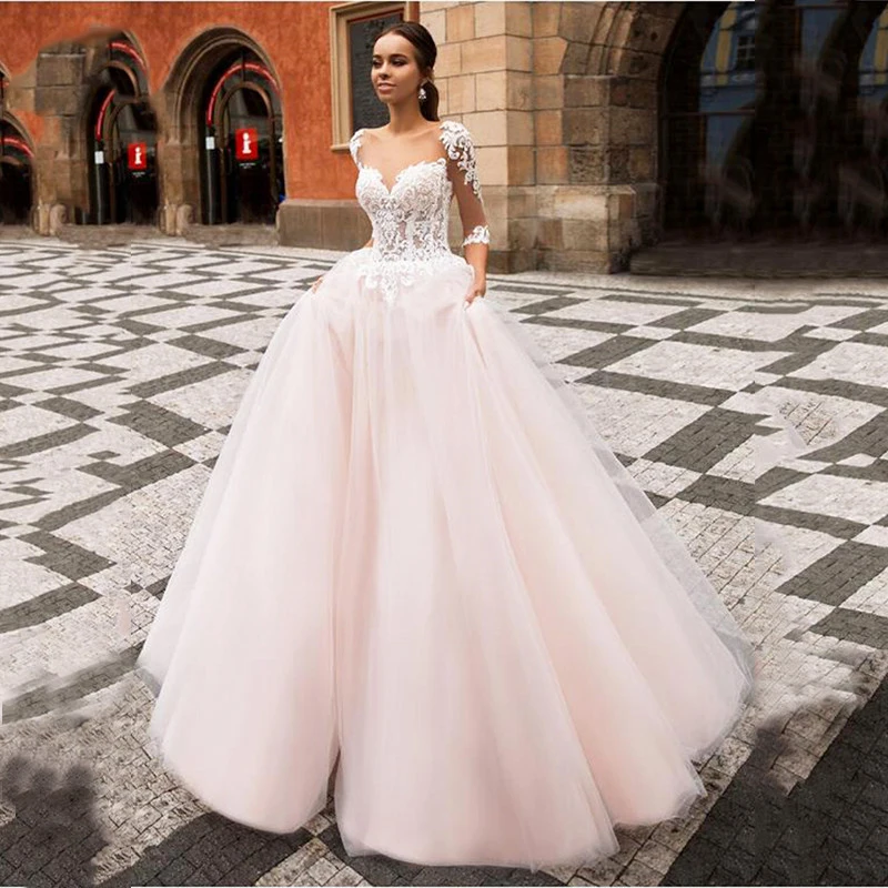 

Белое свадебное платье с 3D цветами, круглым вырезом и длинным рукавом, простые свадебные платья на молнии, индивидуальный пошив, свадебное п...