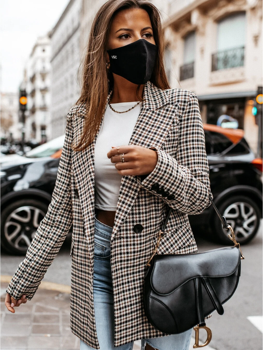 

Blazer à carreaux Vintage en Tweed pour femmes, veste de bureau Chic et Slim, printemps-automne, 2021
