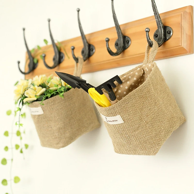 

Living Room Storage Sack Cloth bags Hanging Grocery cloth flowerpot Housing Basket Box With Handle Cosmetic Storage Bag