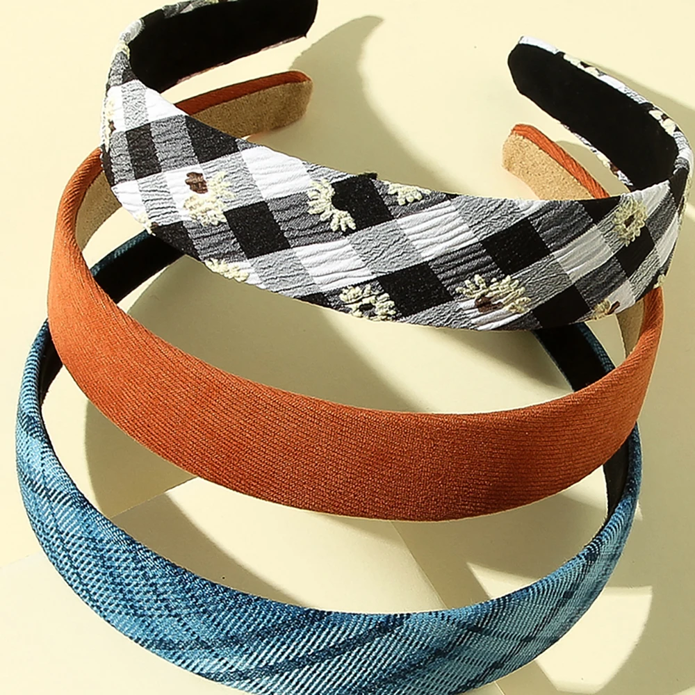 

3Pcs/Set Floral Print Hairdbands Vintage Plaids Girls Hairbands Fashion Solid Color Head Hoop Hair Accessories for Ladies