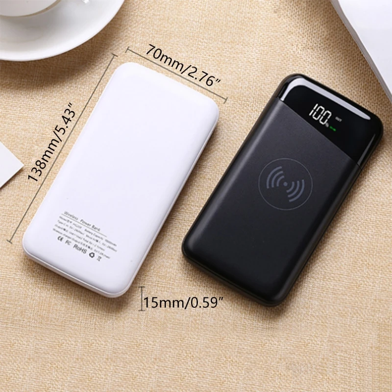

10000mAh Wireless Charger Power Bank with 2 Inputs & 3 Outputs High Capacity with LED Screen Display