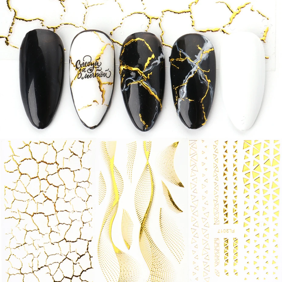 

Geometric Nail Stickers Gold Metal Adhesive Nail Decals Design Lines Stripe Tape Wraps Slider For Manicure Decor LAFL2013-2024-1