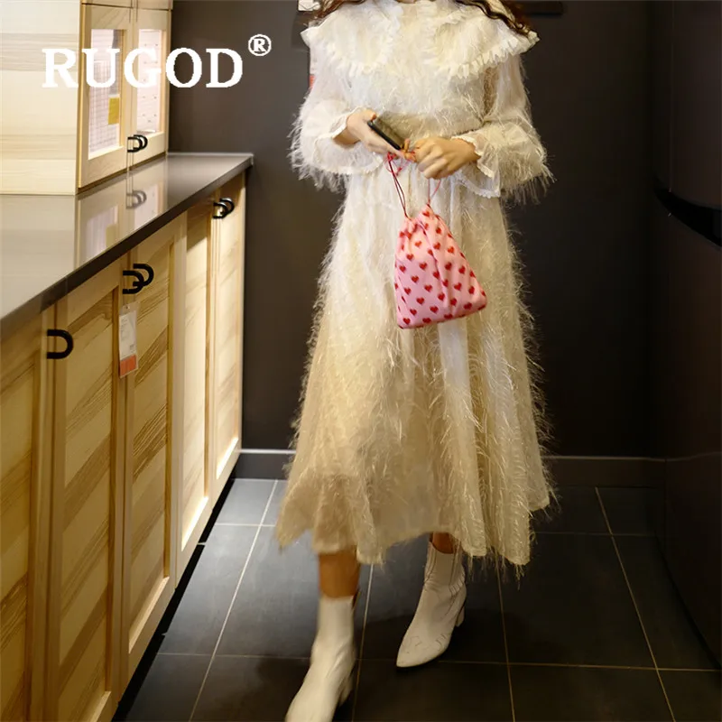 Женское платье макси RUGOD элегантное в стиле ретро с рюшами на воротнике вечерние