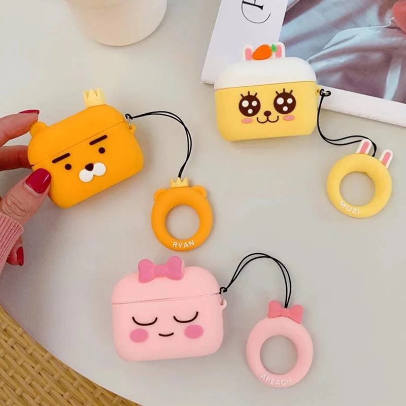 Для AirPods Pro Чехол, силиконовый, милый, KAKAO RYAN Bear, чехол для наушников для Apple Air pods Pro 3, чехол для наушников, Fundas, кольцевой ремешок