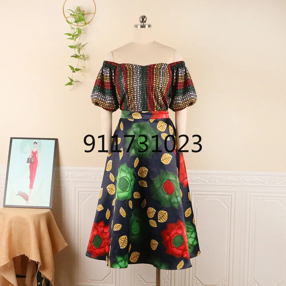 Комплект из 2 предметов топы и юбка африканские платья для женщин модная одежда