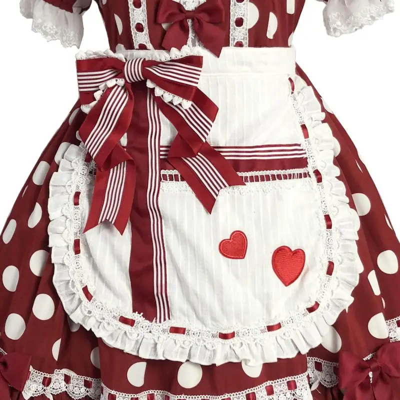 

Фартук принцессы в горошек с сердечком, Винтажный кружевной с бантом, для вечеринки, косплея, милая девушка, для принцессы, Лолита, на лето