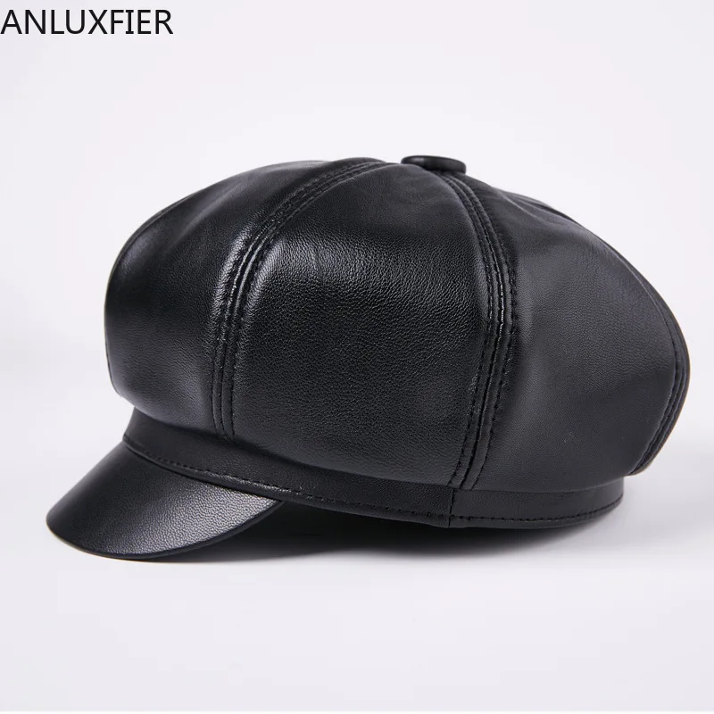 B-7210 New Arrival Leather Hat Adult Genuine Leather Cap Elderly Sheepskin Beret Peaked Cap Men's Winter Warm Cap