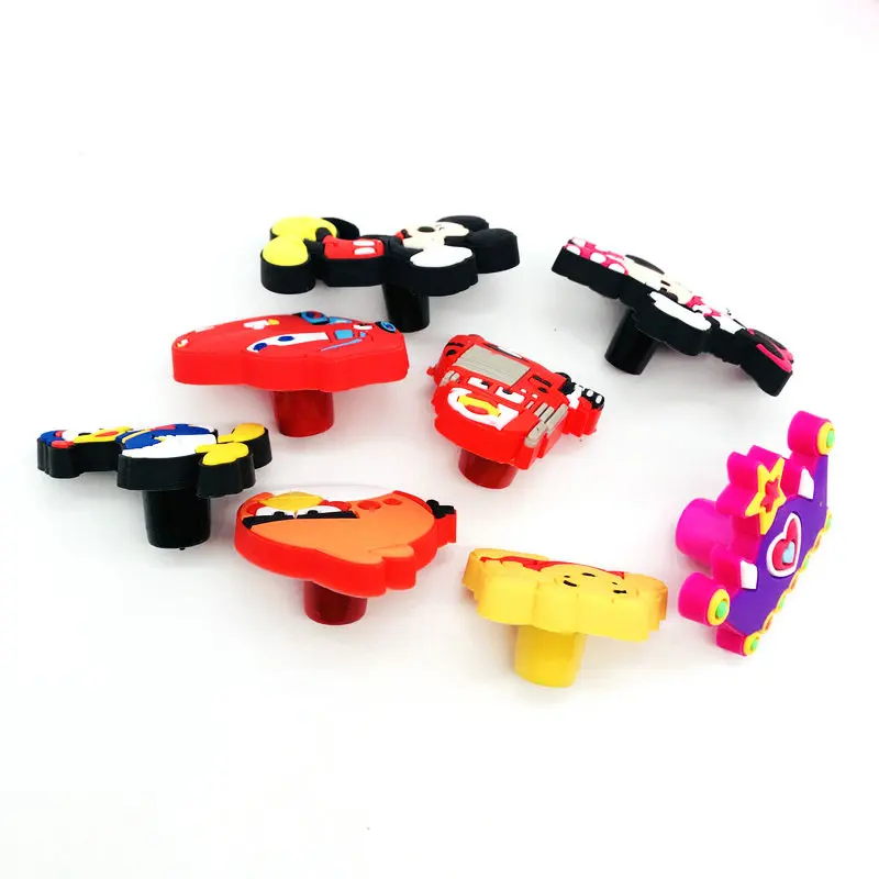 Разноцветные Мультяшные дверные ручки мягкая резинка ящика ручка для комода