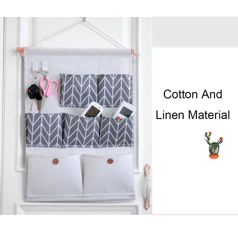 7 Pockets Cotton Linen Wall Pouch Waterproof Hanging Sundries Storage Bag Home Mounted Wardrobe Cosmetics Toys Organizer | Дом и сад