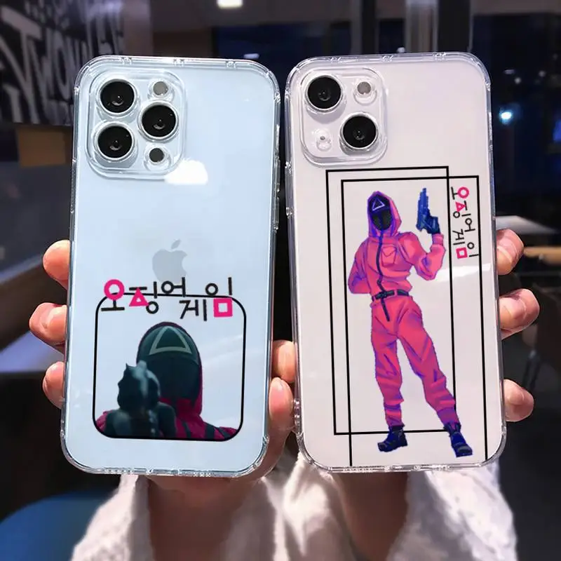 

Squid Game Phone Case for iphone 13 12 11 pro max mini 6 6s 7 8 plus SE2020 X XR XS shell iphone 13 pro max case Pink Soldiers