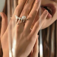 2020 new personality retro opening irregular folds water drop lava pearl ring for women girls party hot jewelry gift