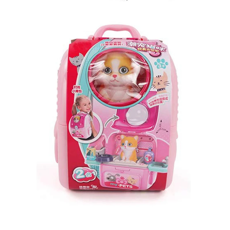 

Kids Pet Pretend Play Toy Playset Simulation Portable Backpack Pet Care Toy Early Age Development Educational Toy