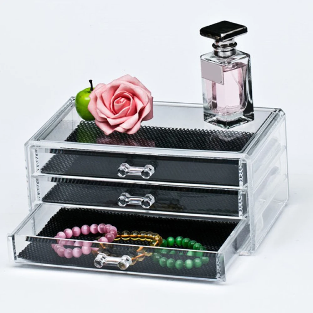 

Transparent Makeup Organizer 3 Layers Drawers Jewelry Storage Box Dust-Proof Lipstick Organizer Stackable Storage Box