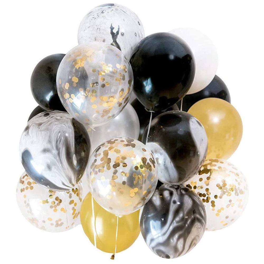 

40pcs Black Gold Agate Balloons 12inch Confetti Air Latex Globos for Birthday Wedding Valentine's Day Party Decoration Supplies