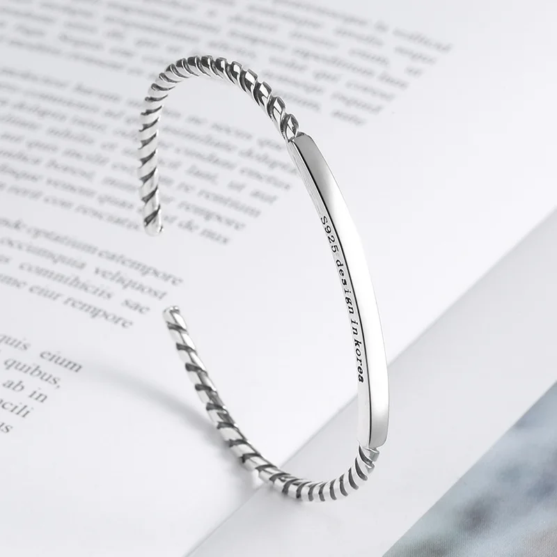 

925 Sterling Silver Female Fashion Bangles Korean Style Simple Smiley Open Bangle for Woman Girl Jewelry Bracelets