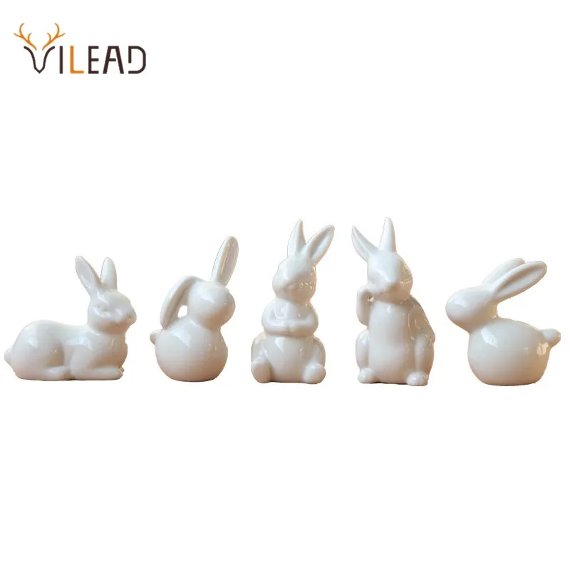 

VILEAD White Ceramic Rabbit Figurines Mini Minimalist Animal Ornament Easter Decoration Lucky Home Decor Accessries for Interior