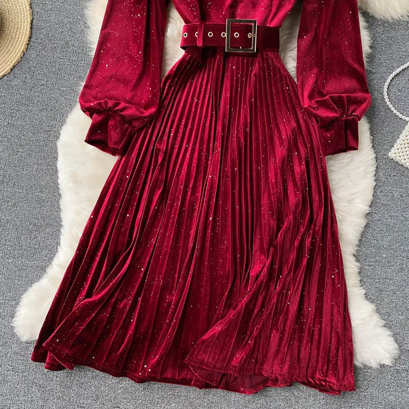 Женское плиссированное платье средней длины элегантное платье-трапеция во