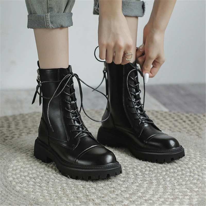 

Ботинки женские, со шнуровкой, на платформе и каблуке, на молнии