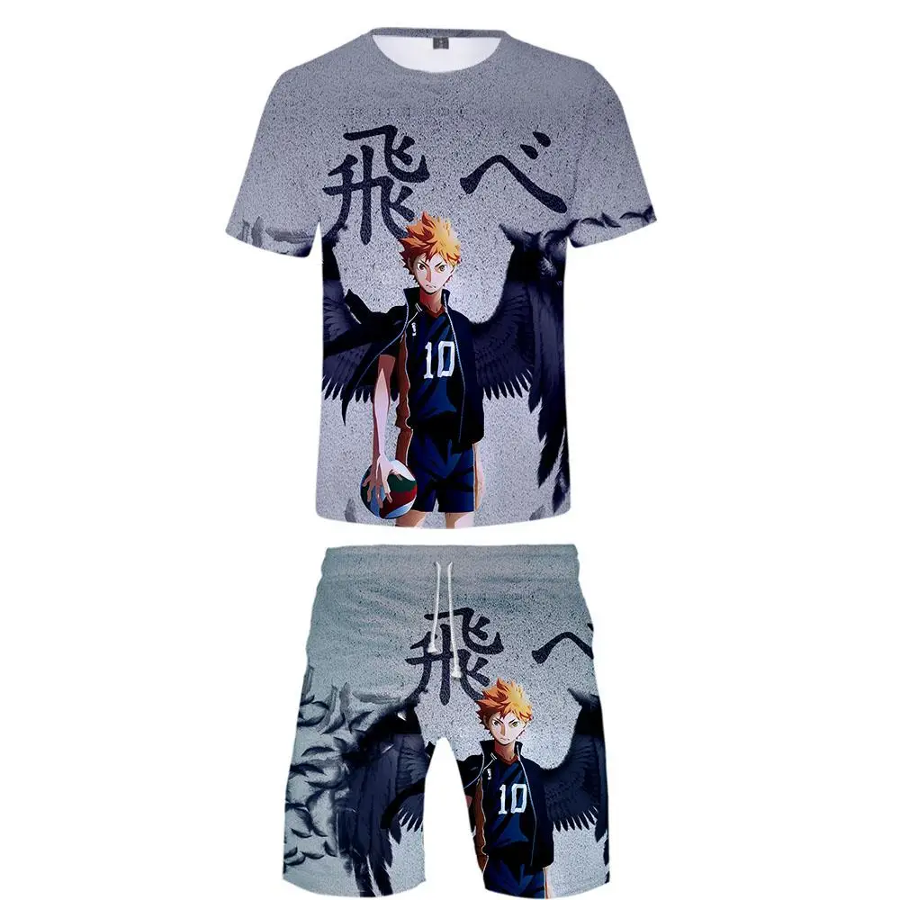 

Haikyuu! Two Piece Set Men Suit Harajuku Casual Tracksuit High Street Tshirt + Short Pants Sets Drawstring Spring, Summer Print