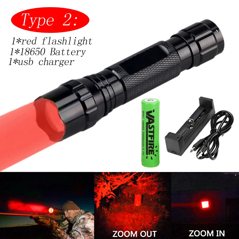 Package 2 (red) 300 ярдов Zoomable оружейный светильник зеленый/красный/IR 850nm флэш-светильник Хищник Варминт свинья охотничий страйкбол фонарь+ 18650+ USB зарядное устройство - Цвет: Package 2 (red)