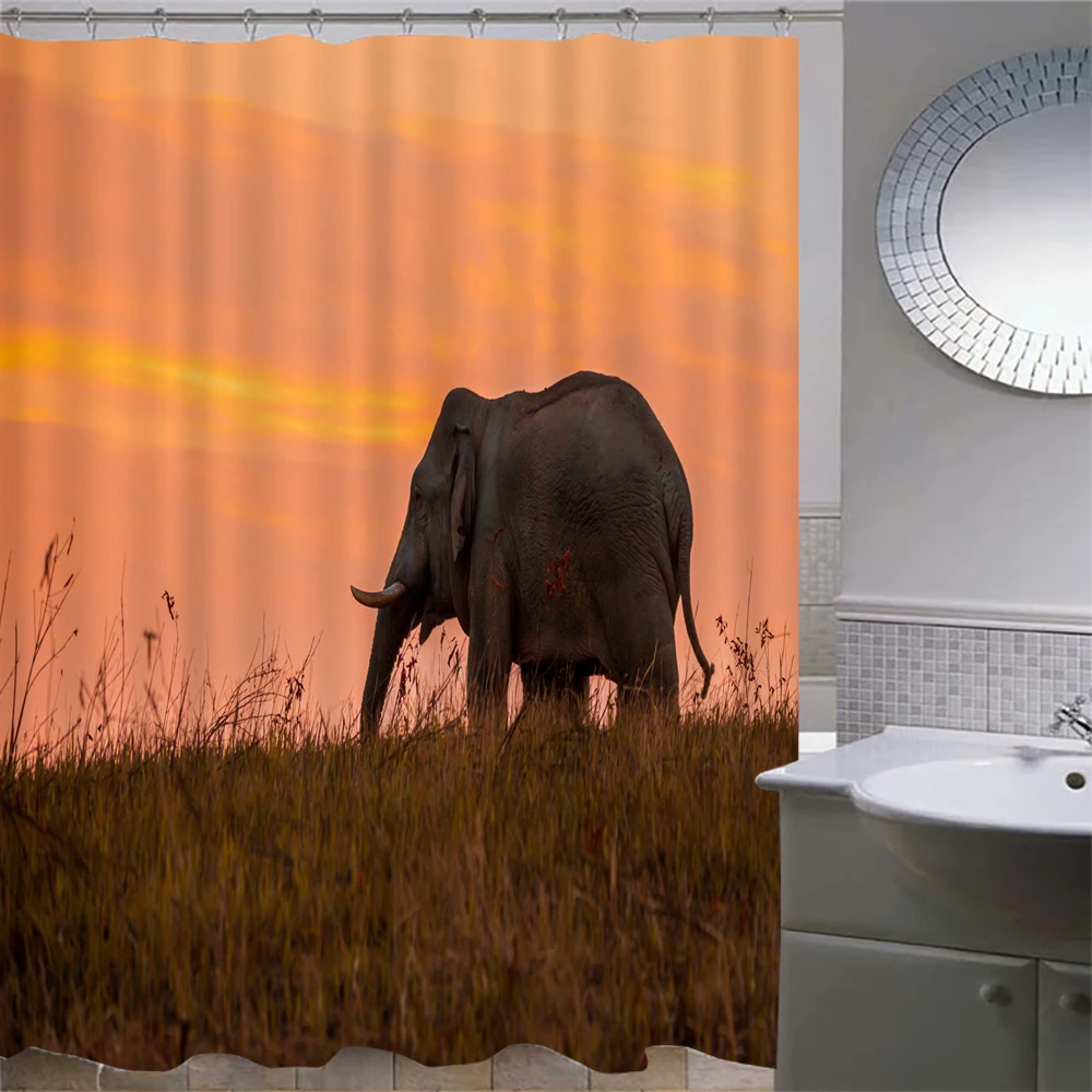 

Shower Curtain Elephant Animal Flamingo Brown Grassland Polyester Curtains Printing Home Bathroom Decor
