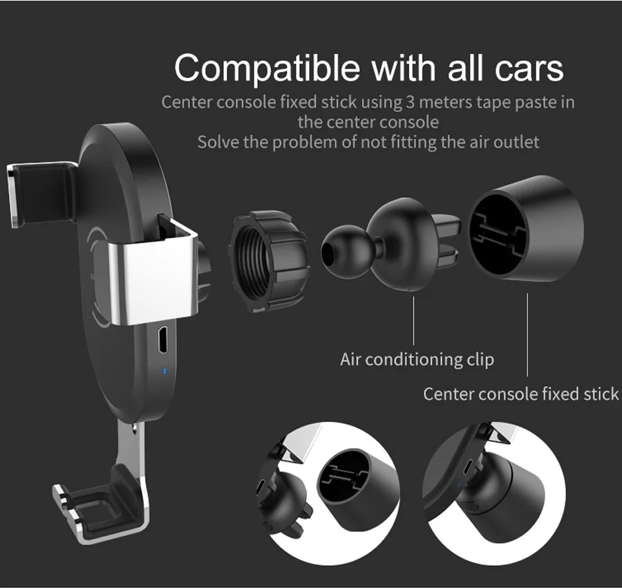 

Car Mount Qi Wireless Charger QC3.0 Quick Charger Fast Charger Car Holder Stand for iPhone Samsung S8 Xiaomi Smart Phone