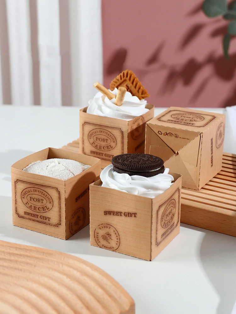 

StoBag 50pcs New Kraft Mousse Cake Dessert Packaging Box With Tray Sweet Gift Oil-proof Party Birthday Wedding For Bakery Baking