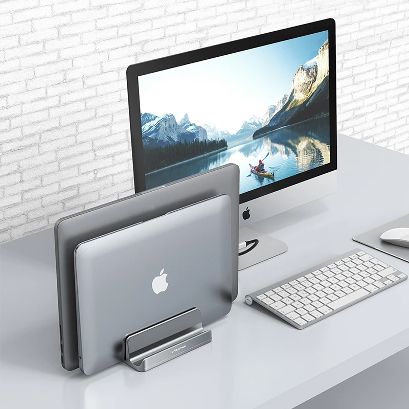Фото CABLETIME Vertical Laptop Stand Aluminum Notebook Stand For MacBook Air Pro iPad HP Dell phone Dual Laptop Tablet Hold №4