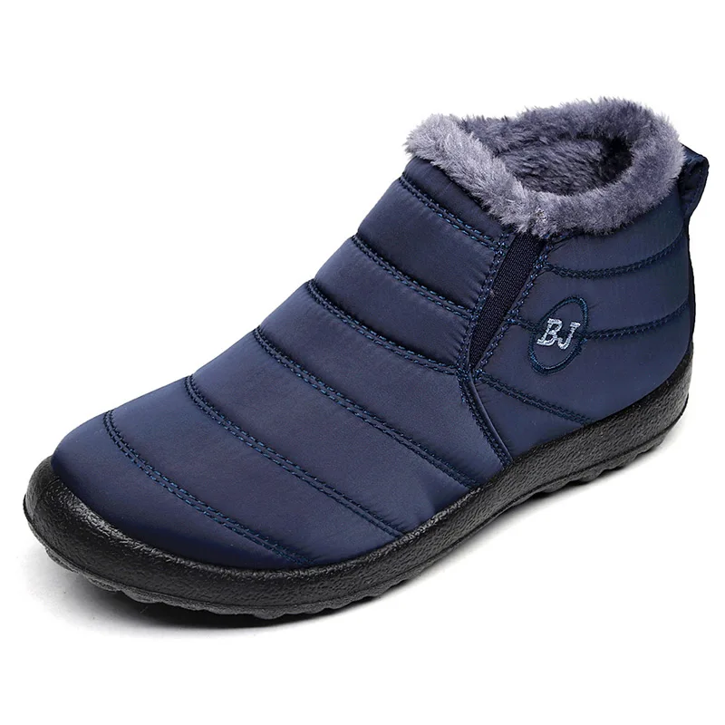 Мужские ботинки на меху Черные Водонепроницаемые без застежки теплая обувь для